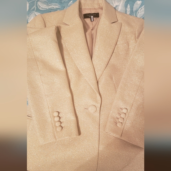 Talbots 2pc Blazer And Pant Set Metallic Gold Cotton Blend Sz 2 Holiday Formal - Picture 4 of 16